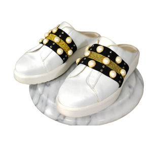 Alberto Gozzi 181 Studded Leather Slip-On Sneakers White Pearl Size IT 38 US 7.5
